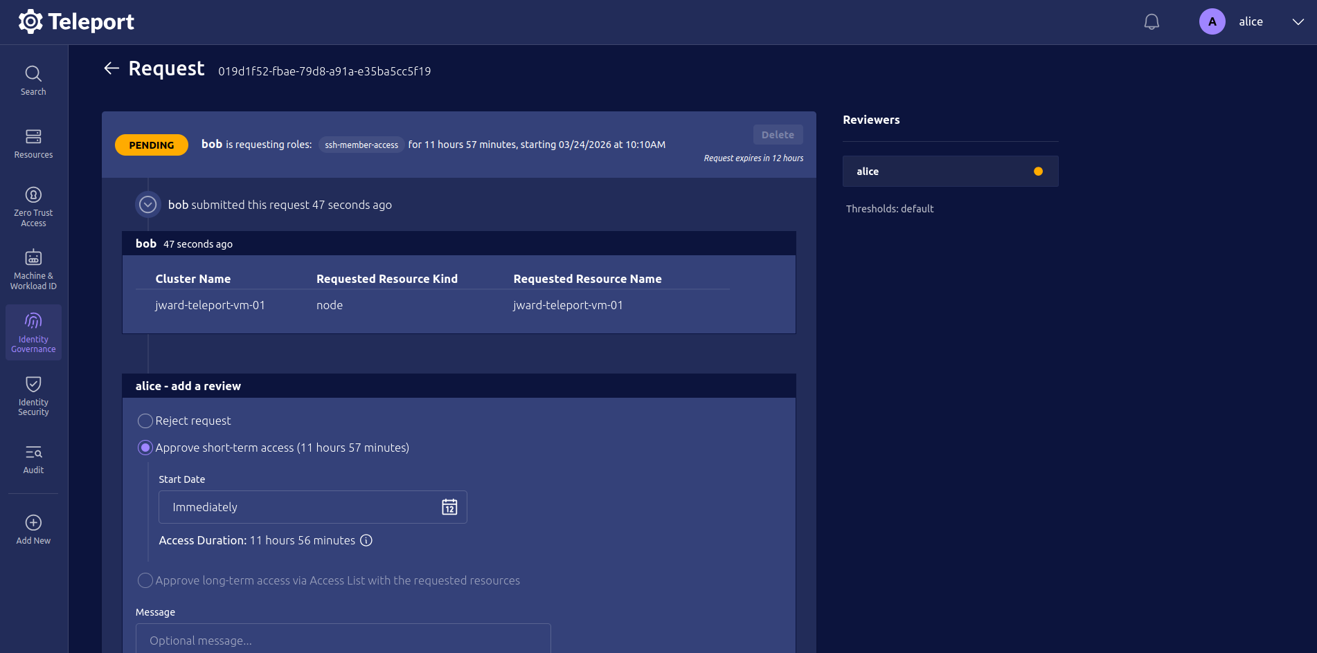 alice review resource request