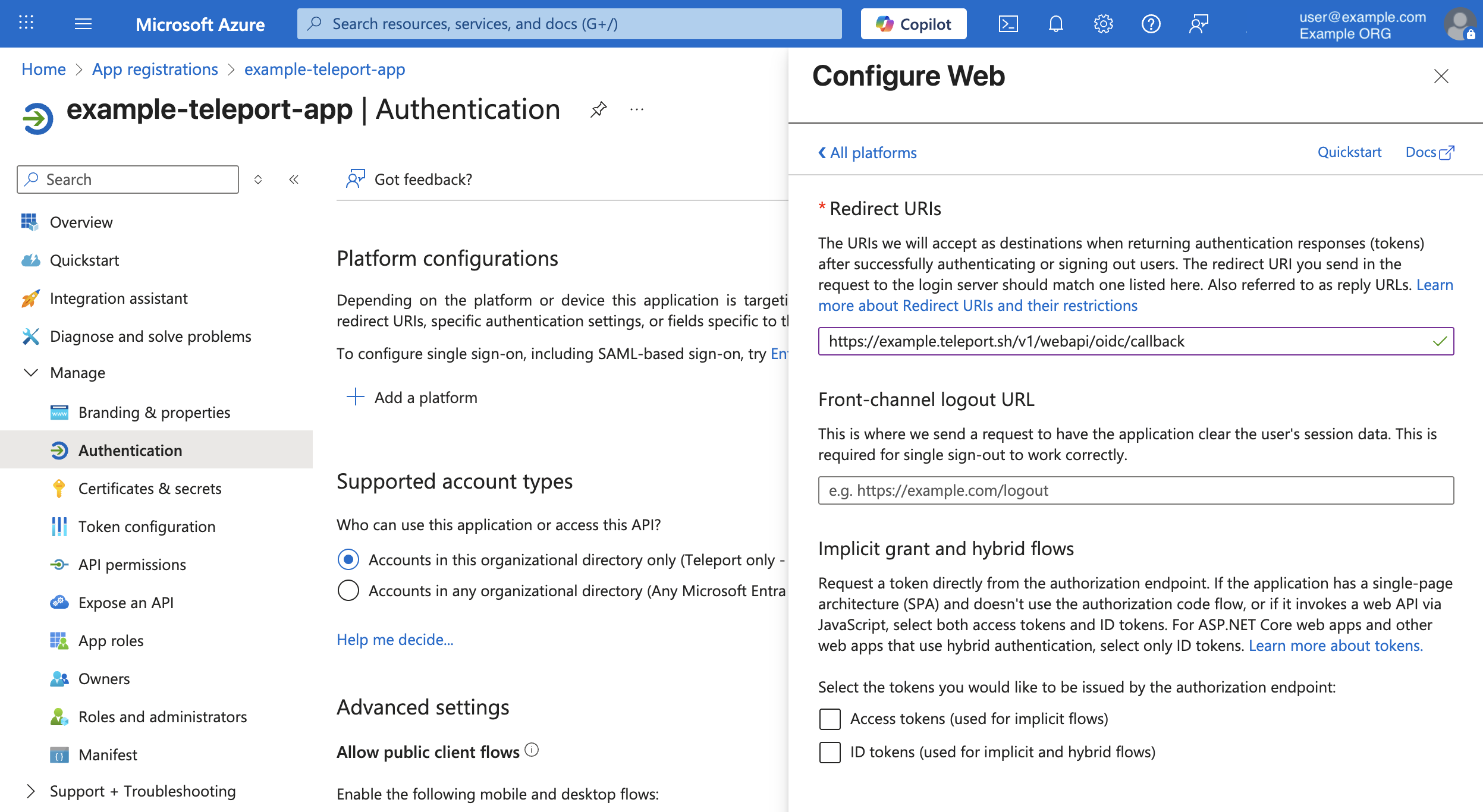 Entra ID OIDC redirect URI
