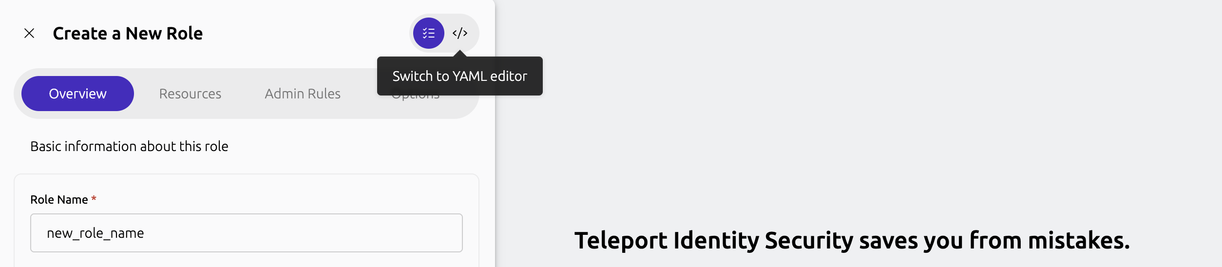 Teleport role editor YAML mode