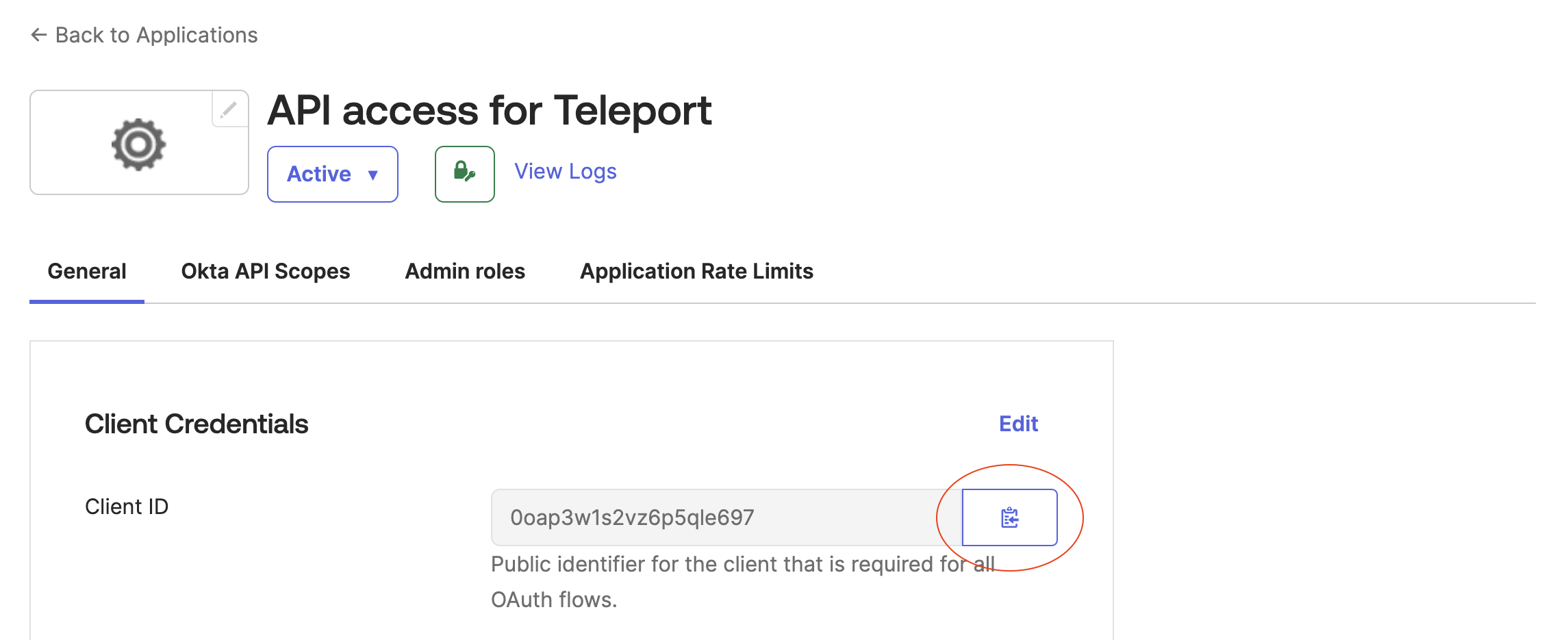 Okta API app - client ID